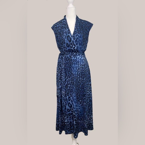 London Times Blue Leopard Dress Size 6 - Picture 3 of 8